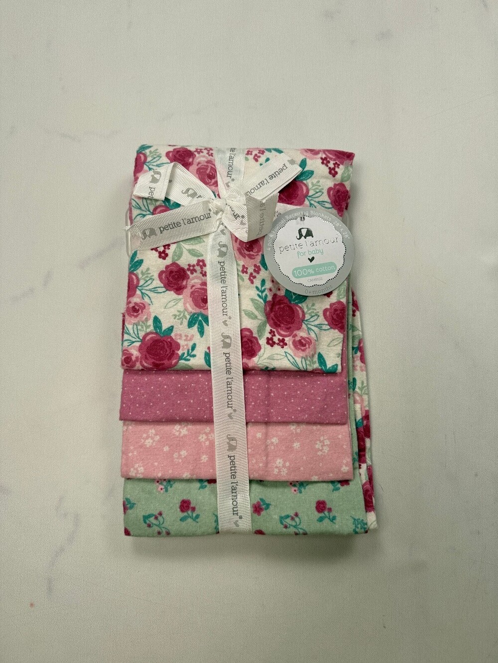Petite L'amour Floral Print Flannel Receiving Blanket 4 Pack